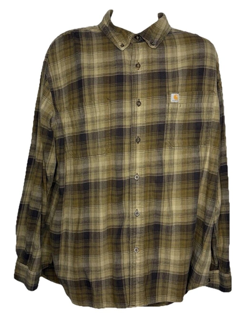 Carhartt Flannel Shirts Lot of 2 Size 2XL Relaxed Fit Brown Plaid Blue Plaid